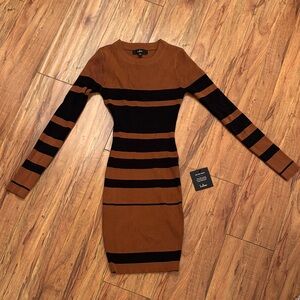 Lulu's Brown and Black Long Sleeve Dress